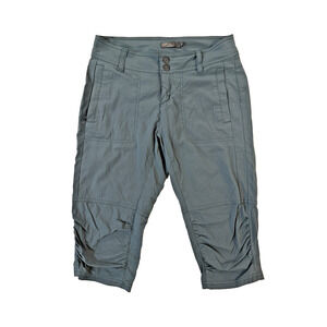Prana Pants Womens 0 Blue Capri Cropped Outdoor Hiking Stretch Ruched Buttons
